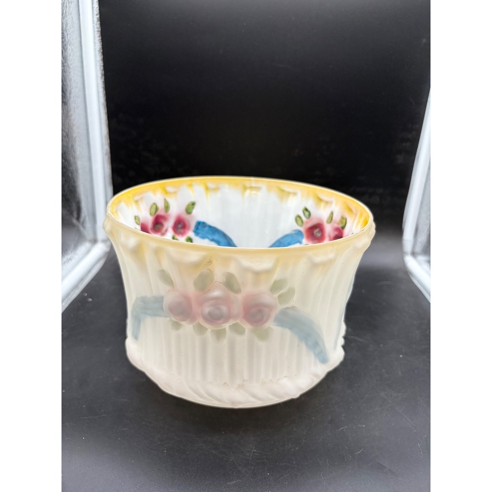Vintage Hand Painted Milk Glass Lamp Shade Floral Rose Swag Luster Interior 6.5"